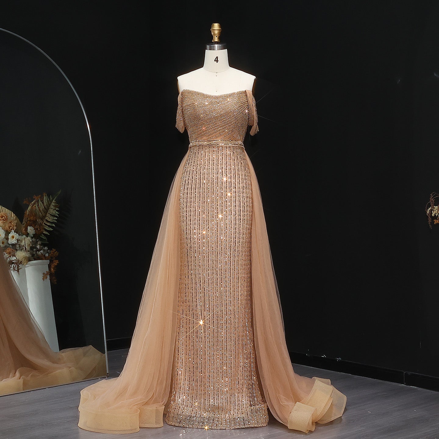 Luxury Beaded Purple Evening Dress with Overskirt SS137  Gold / US 18