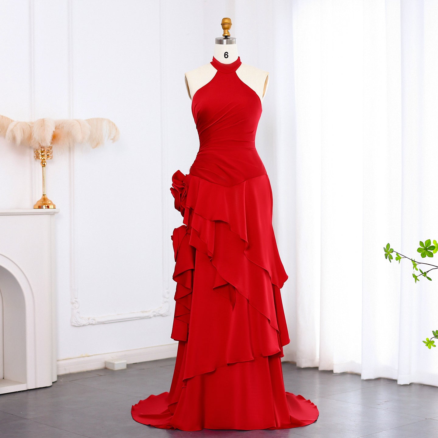 Elegant Wine Red Mermaid 3D Flowers Evening Dress SF029  Halter / US 20