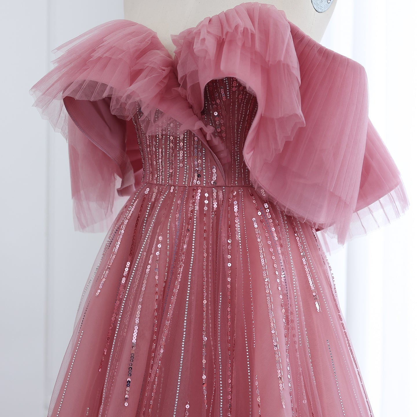 Luxury Off Shoulder Ball Gown Fuchsia Evening Dress SS390