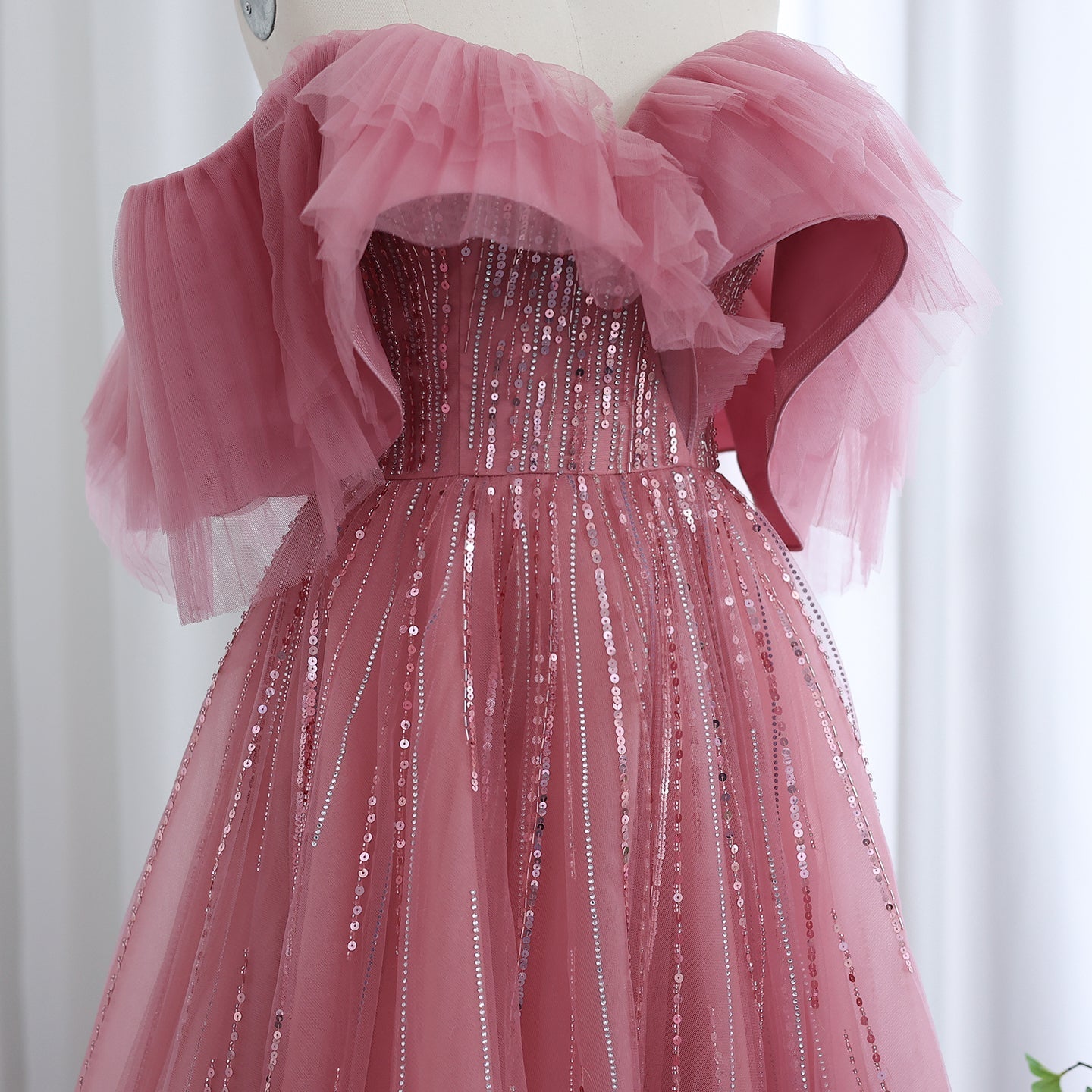 Luxury Off Shoulder Ball Gown Fuchsia Evening Dress SS390