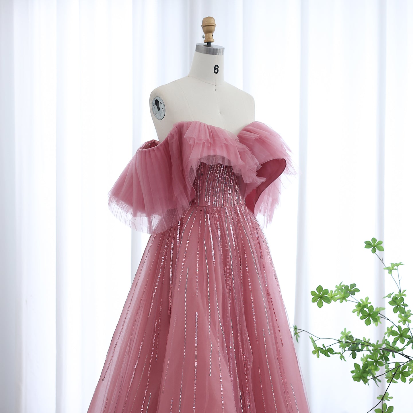 Luxury Off Shoulder Ball Gown Fuchsia Evening Dress SS390