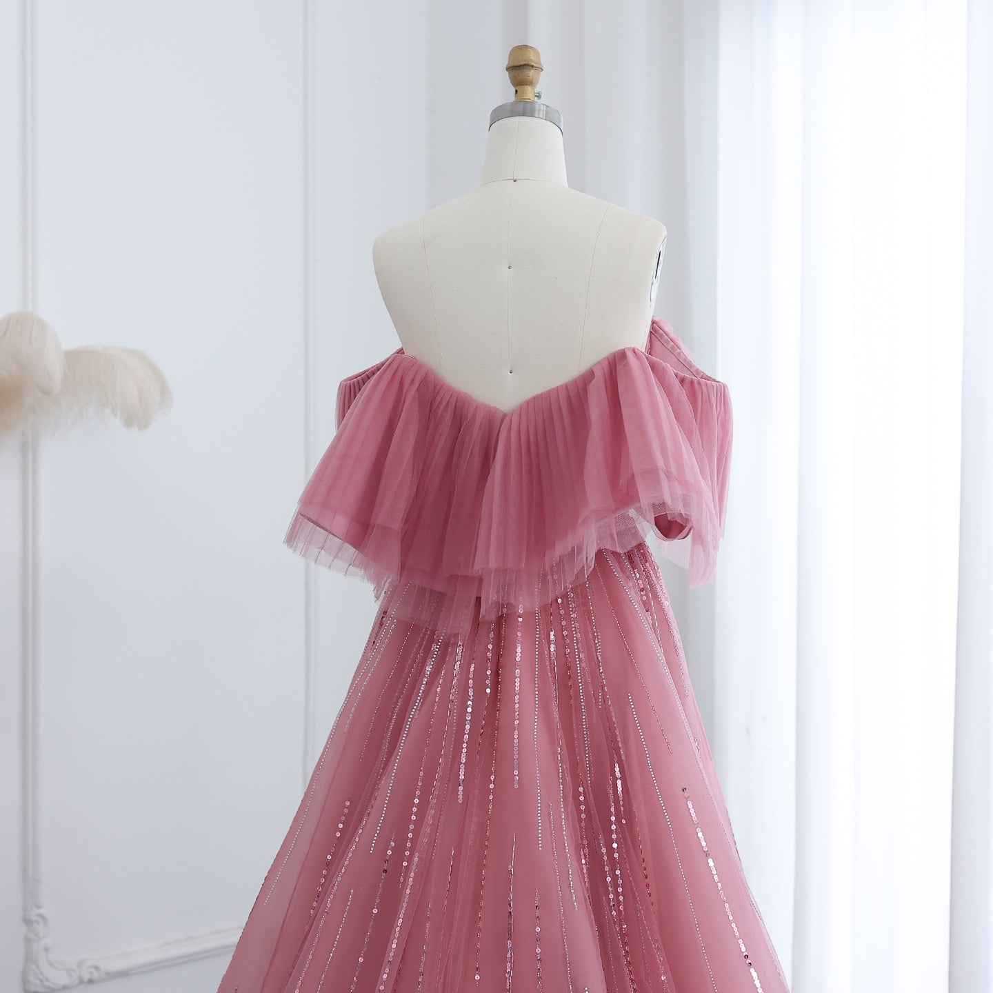 Luxury Off Shoulder Ball Gown Fuchsia Evening Dress SS390