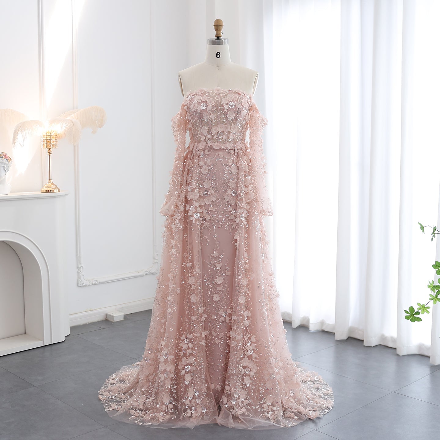 Elegant 3D Flowers Pink Evening Dress with Overskirt SS352  Pink / US 20