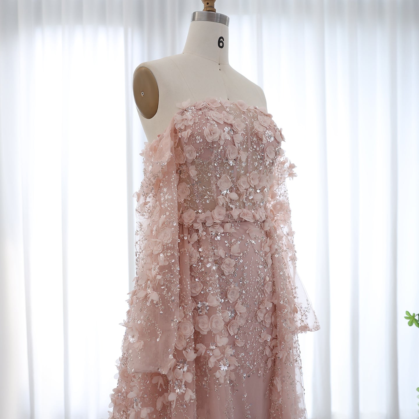 Elegant 3D Flowers Pink Evening Dress with Overskirt SS352