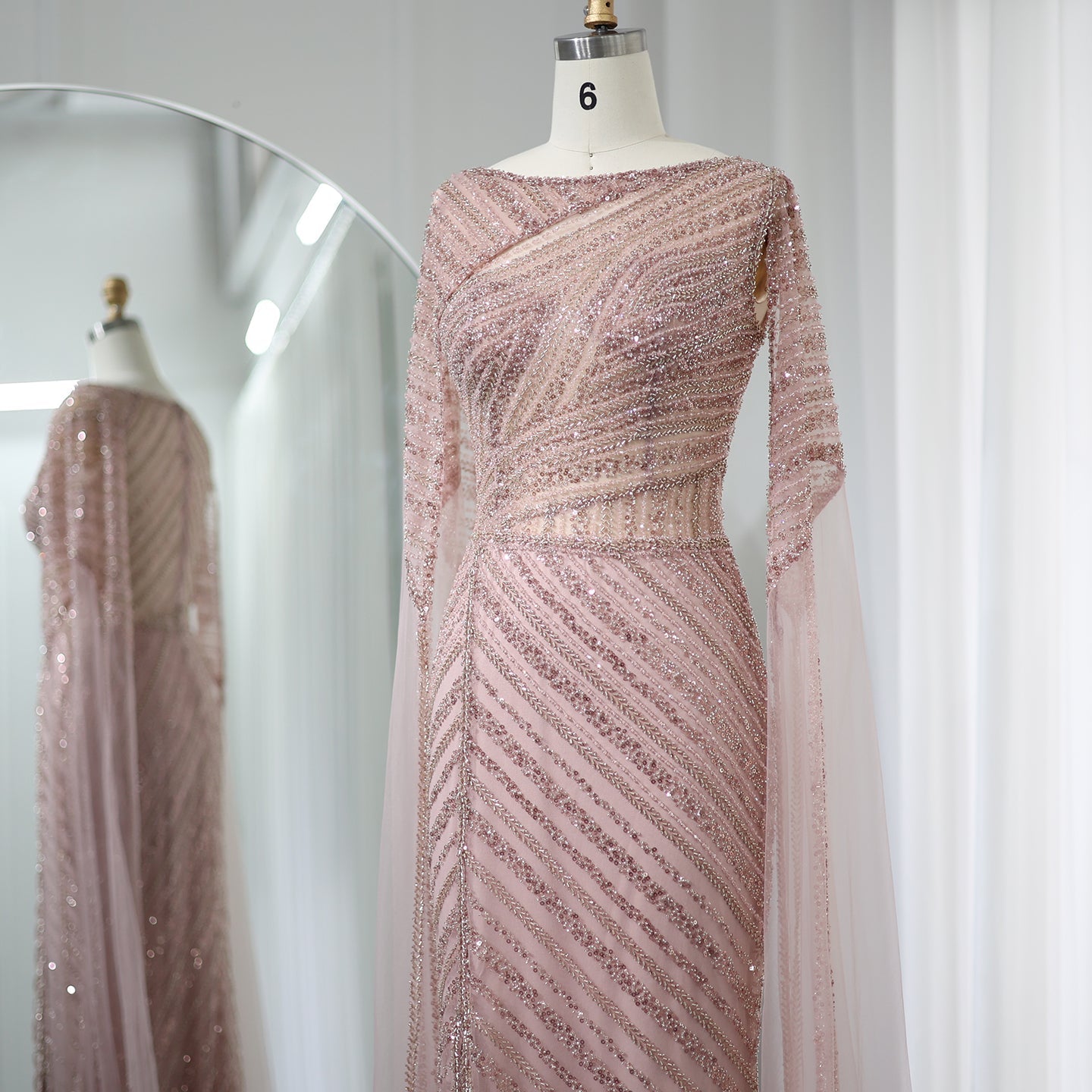 Luxury Mermaid Blue Evening Dress with Cape Sleeves SS087