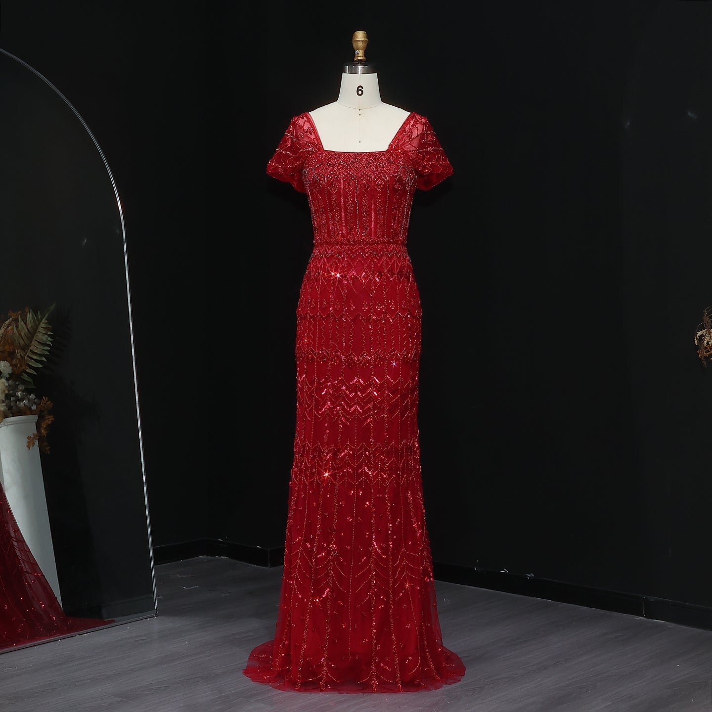 Luxury White Beaded Short Sleeves Evening Dress SS291