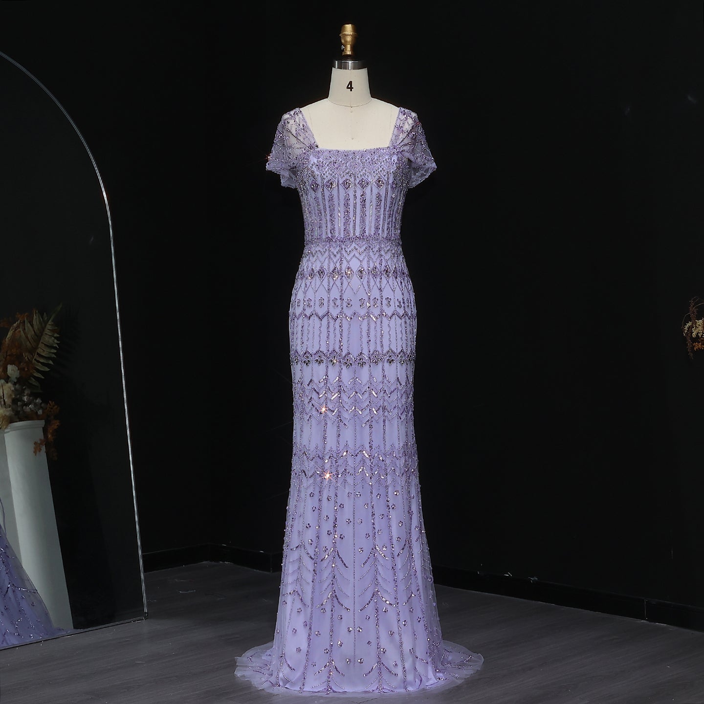 Luxury White Beaded Short Sleeves Evening Dress SS291