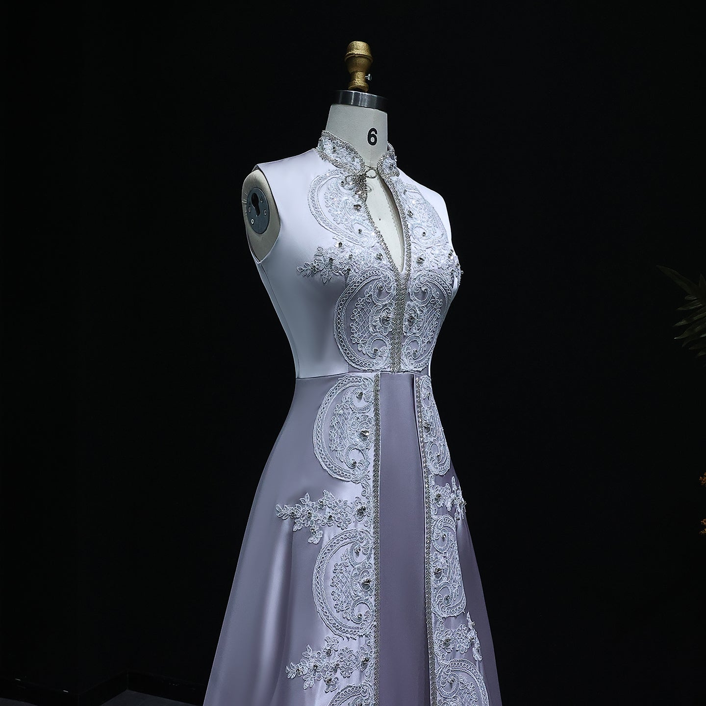 Elegant Gray Floral Embroidery High Neck Evening Dress XD-003