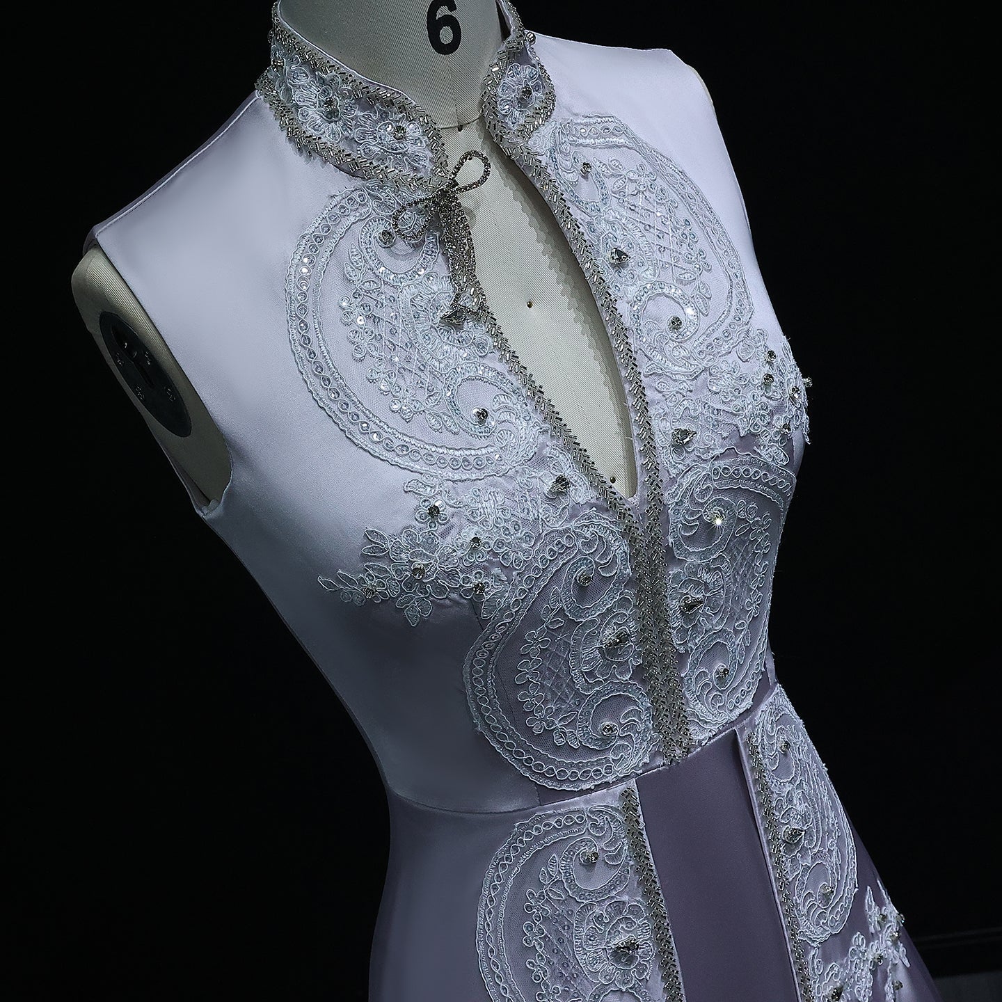 Elegant Gray Floral Embroidery High Neck Evening Dress XD-003