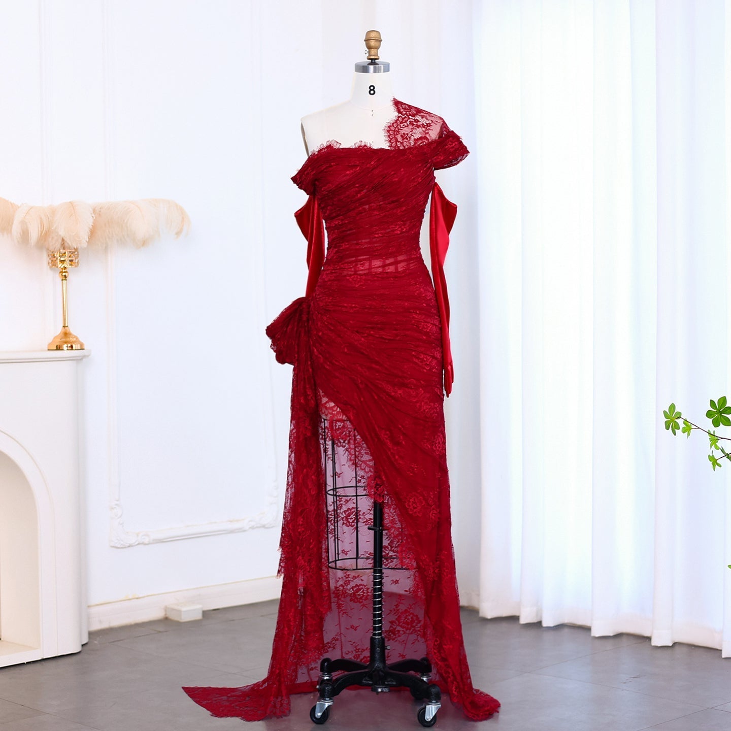 Elegant Lace Black Dress with Gloves SF017  Burgundy / US 20