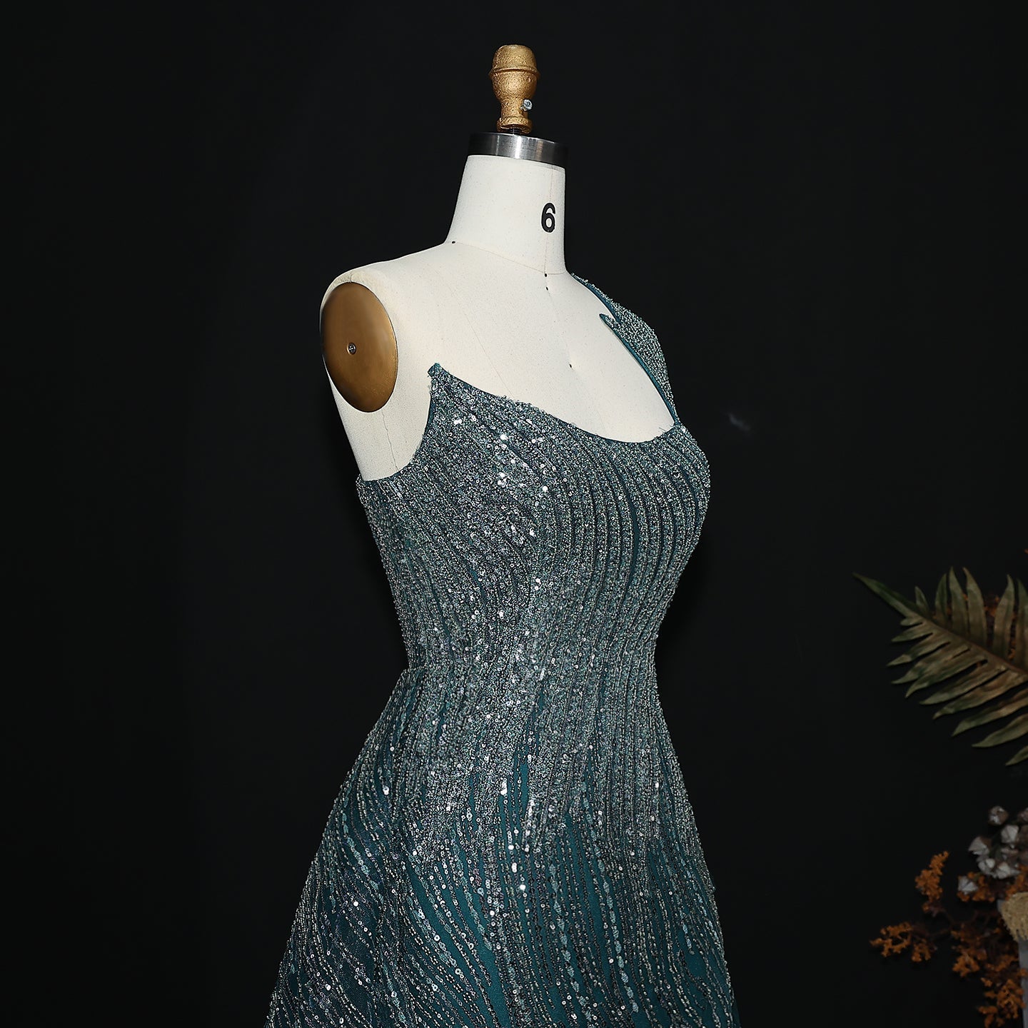 Luxury Beaded Tassel Red One Shoulder Evening Dress with Overskirt SS008