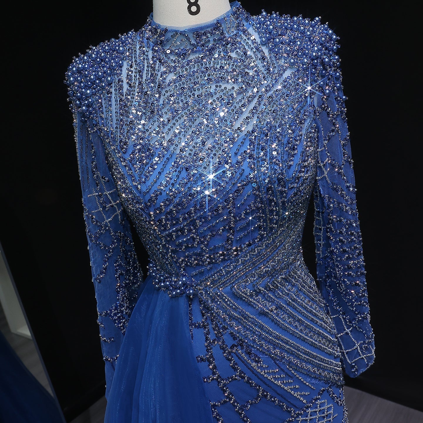 Glamorous Beaded Turquoise Evening Dress with Overskirt SS064