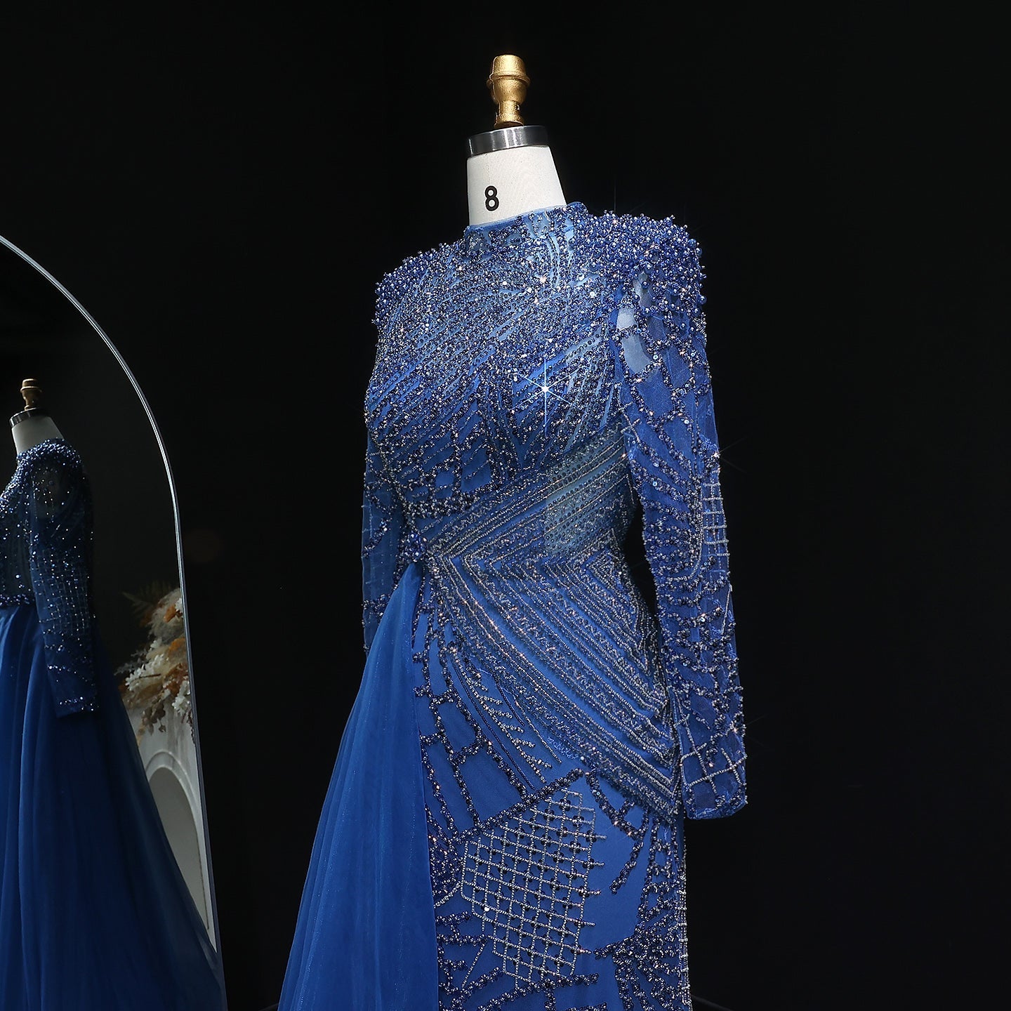 Glamorous Beaded Turquoise Evening Dress with Overskirt SS064