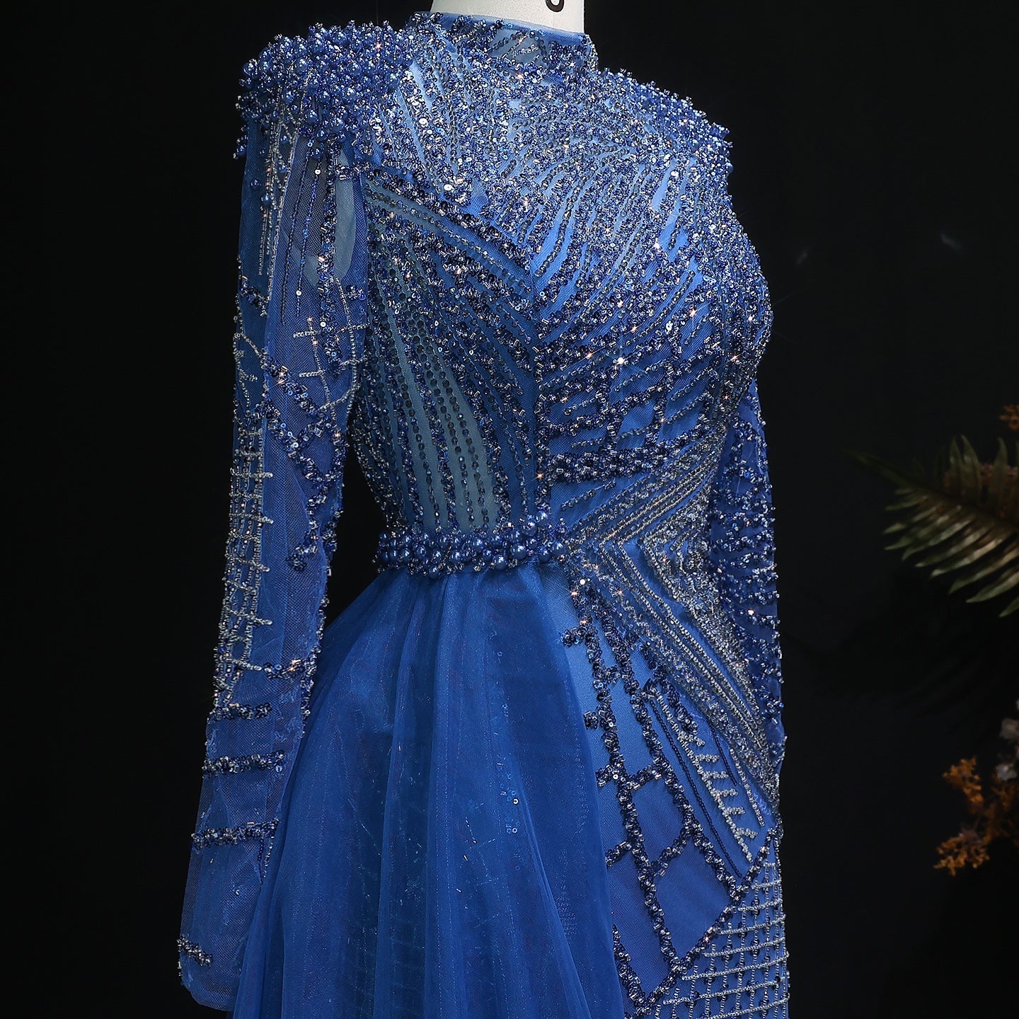 Glamorous Beaded Turquoise Evening Dress with Overskirt SS064