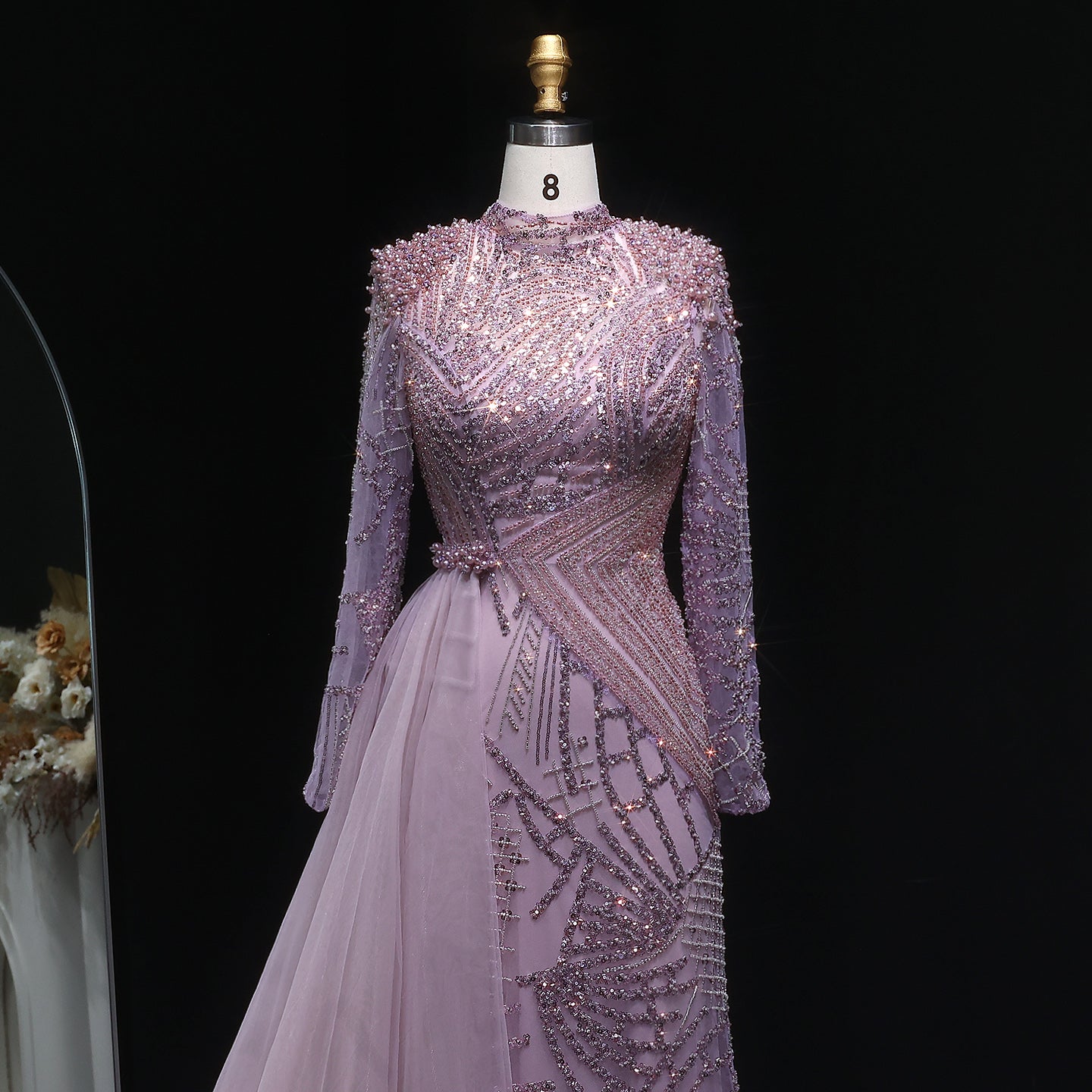 Glamorous Beaded Turquoise Evening Dress with Overskirt SS064