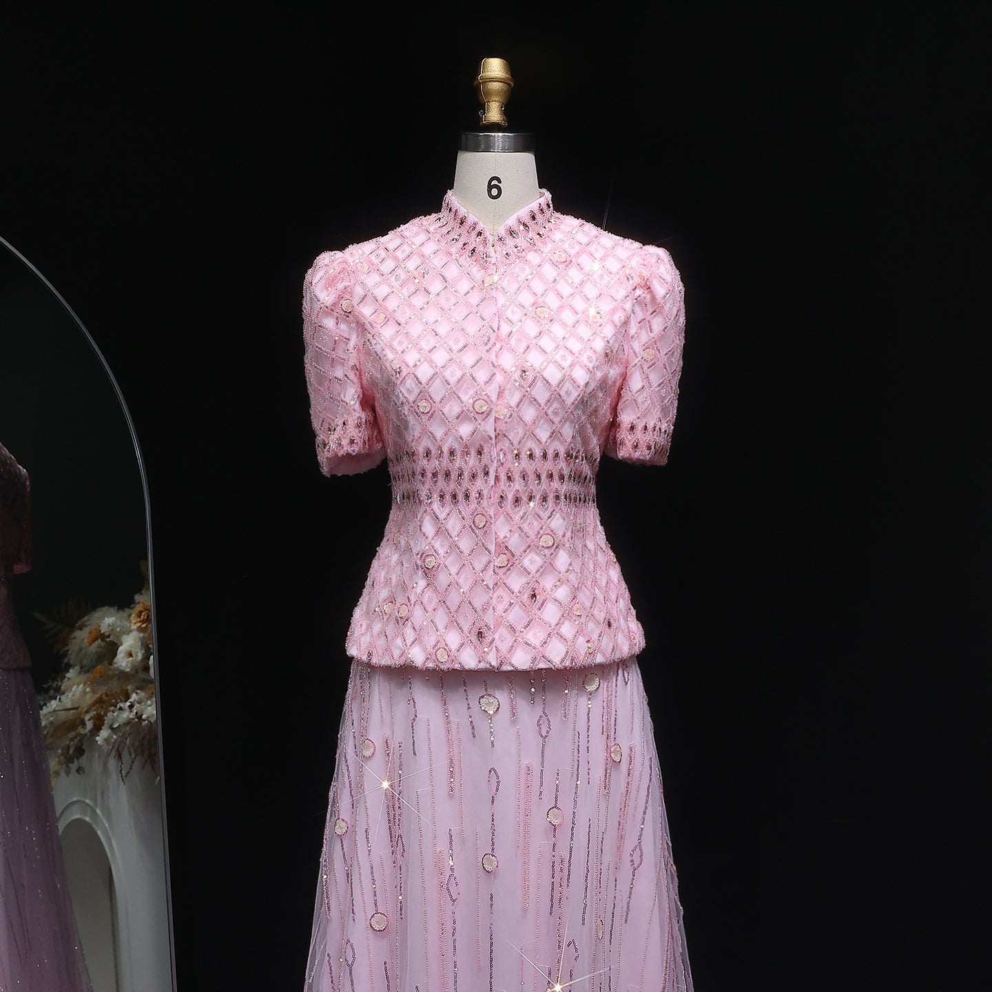 Luxury Pink Crystal Two Piece  Evening Dresses Wedding Party SS546