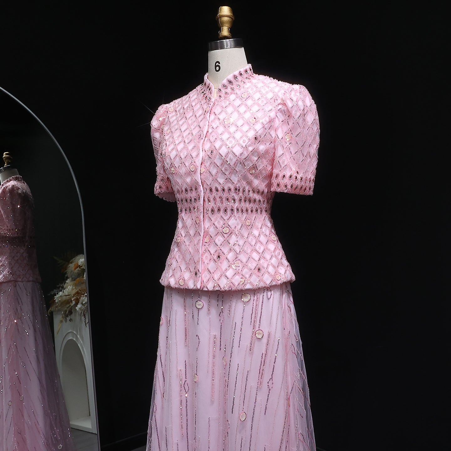 Luxury Pink Crystal Two Piece  Evening Dresses Wedding Party SS546