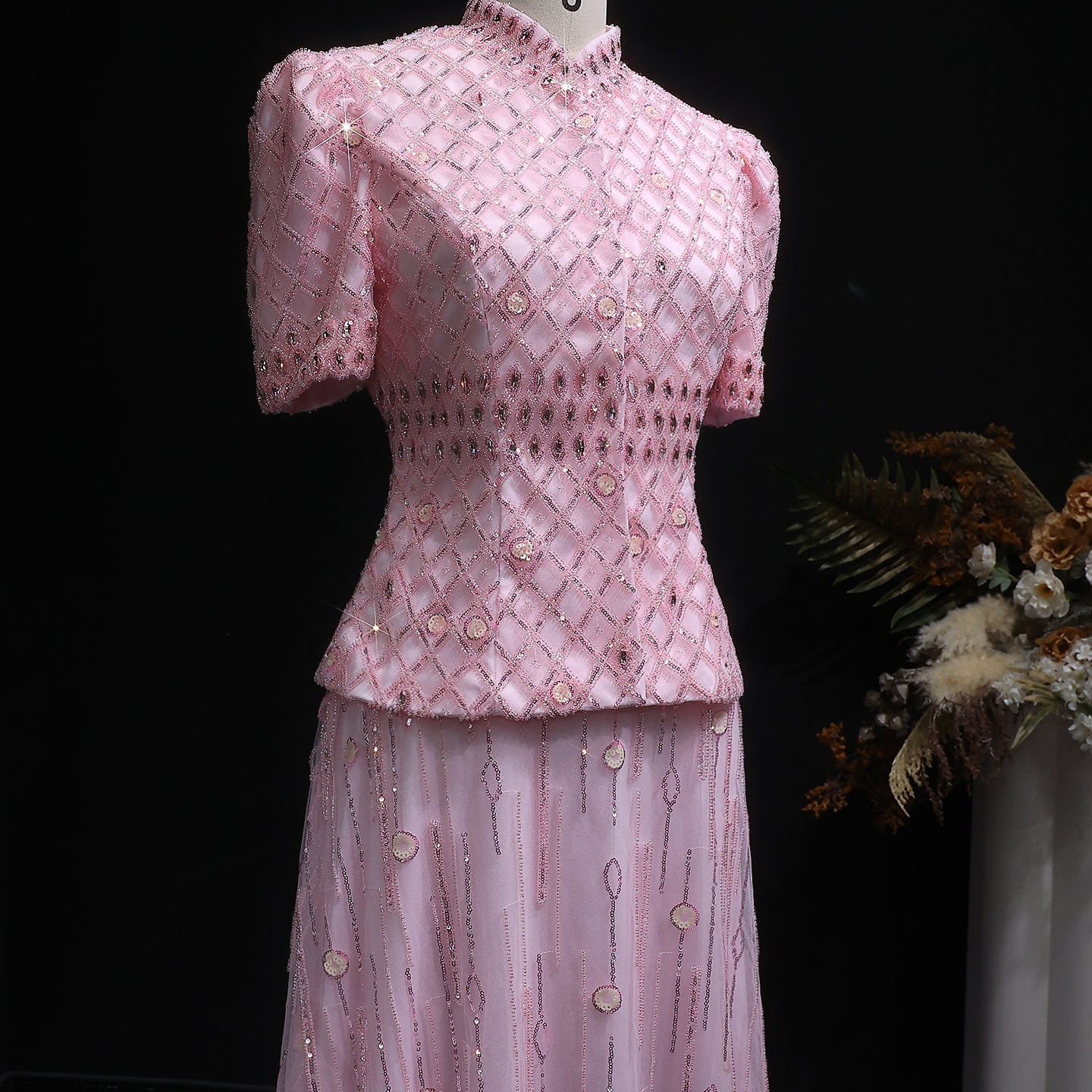 Luxury Pink Crystal Two Piece  Evening Dresses Wedding Party SS546