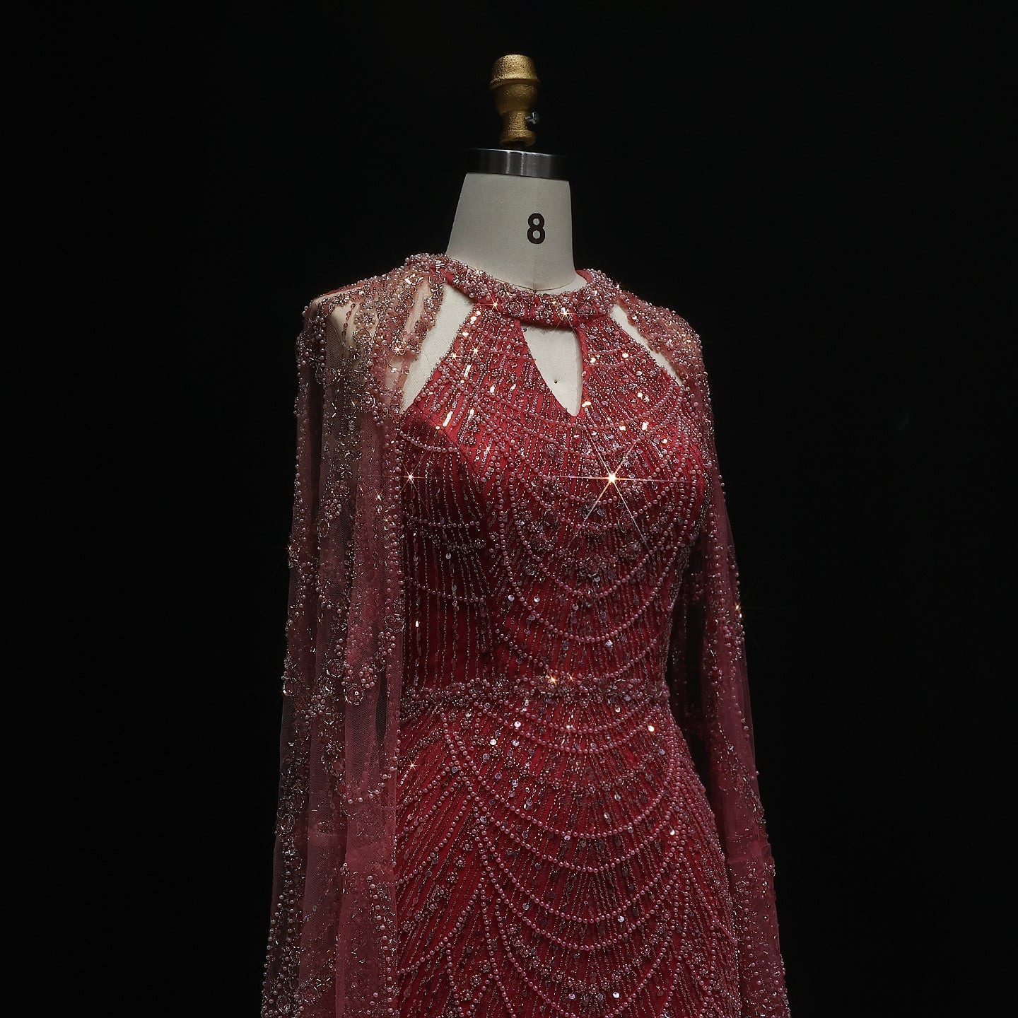 Stunning Burgundy Evening Dress with Cape SS669