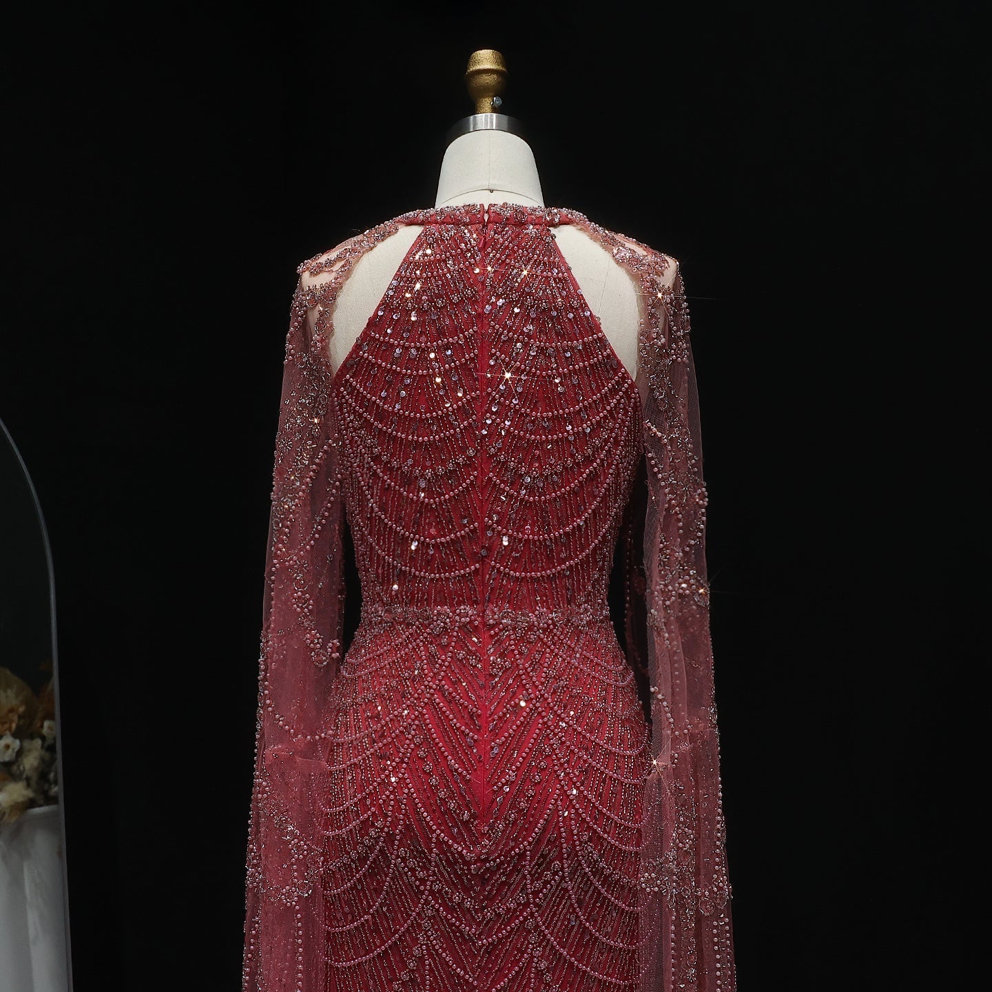 Stunning Burgundy Evening Dress with Cape SS669