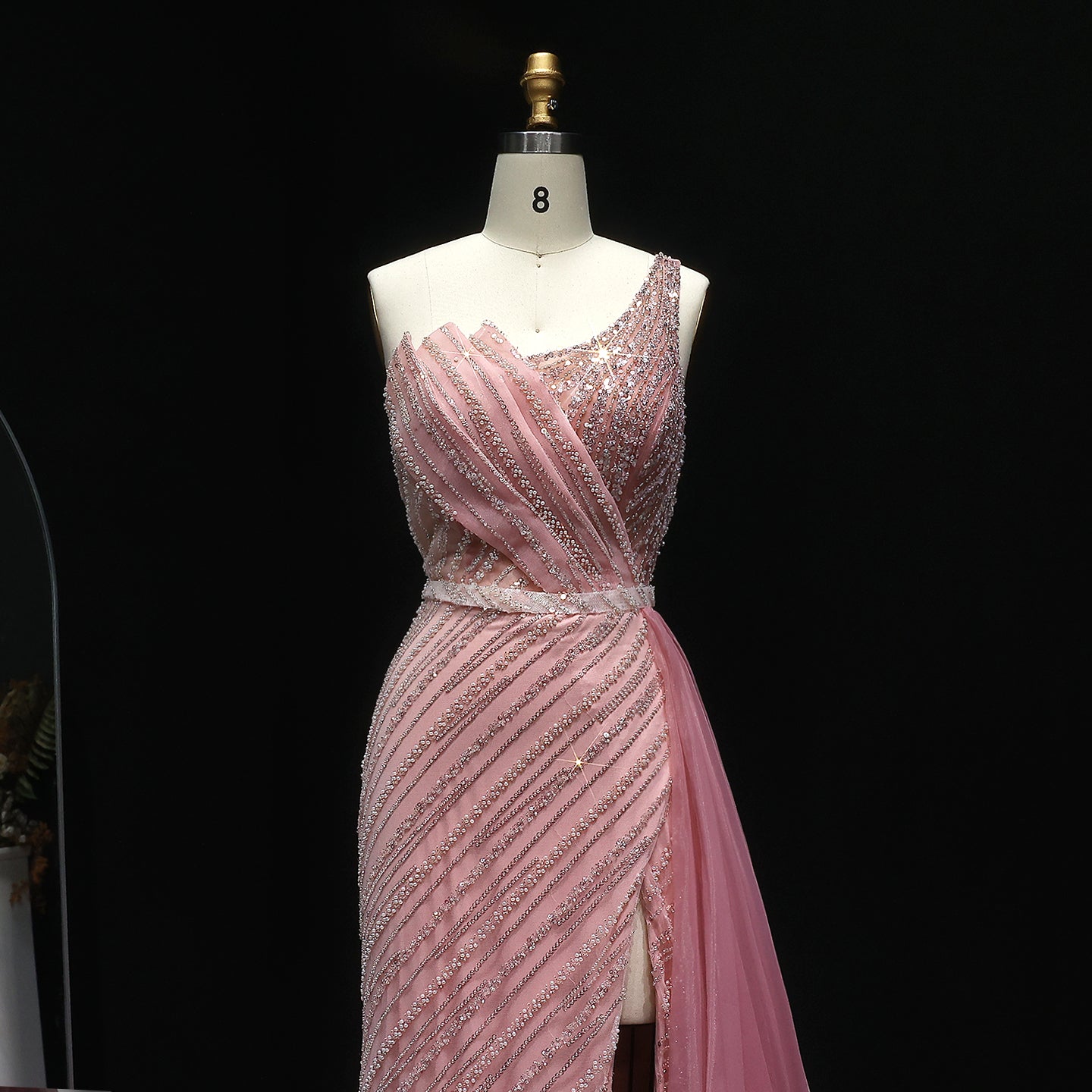 Stunning Blue One Shoulder Evening Dress with Side Slit Overskirt SS056