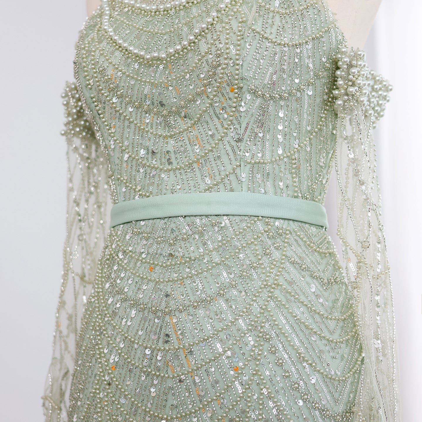 Luxury Nude Halter Mermaid Evening Dress with Gloves SS689 