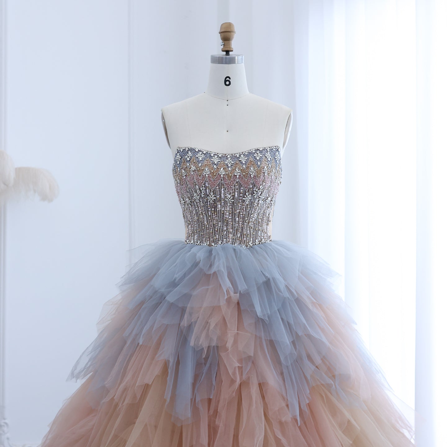 Luxury Rose Gold Ruffles Ball Gown Evening Dress SS731
