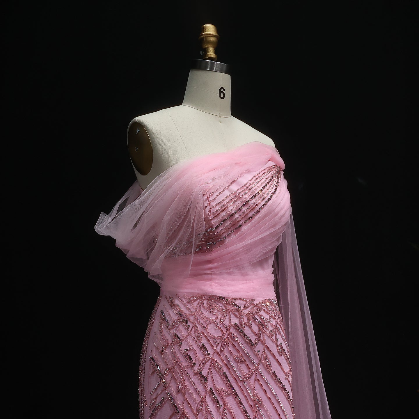 Chic Off Shoulder Pink Evening Dress with Cape Sleeves High Slit SS466