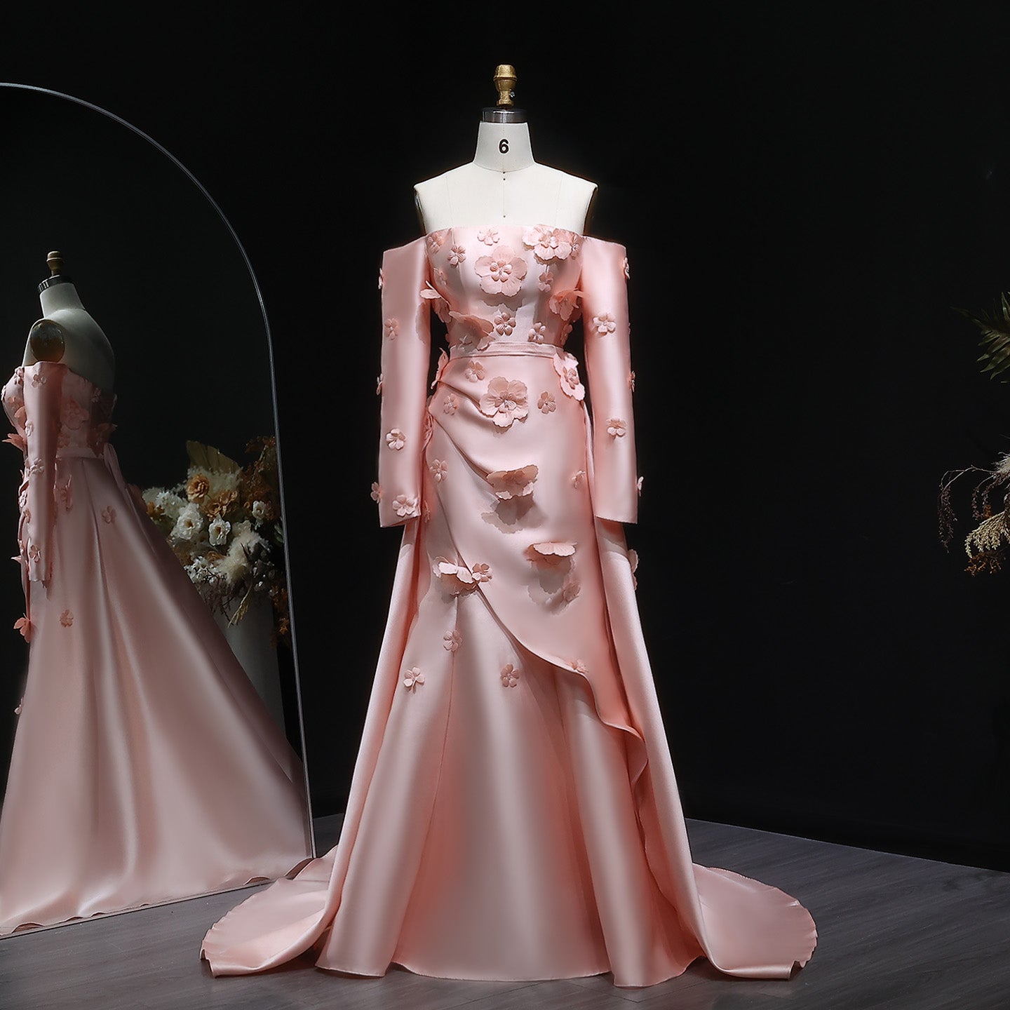 Simple Pink 3D Flower Evening Dress with Overskirt SS266  Pink / US 20