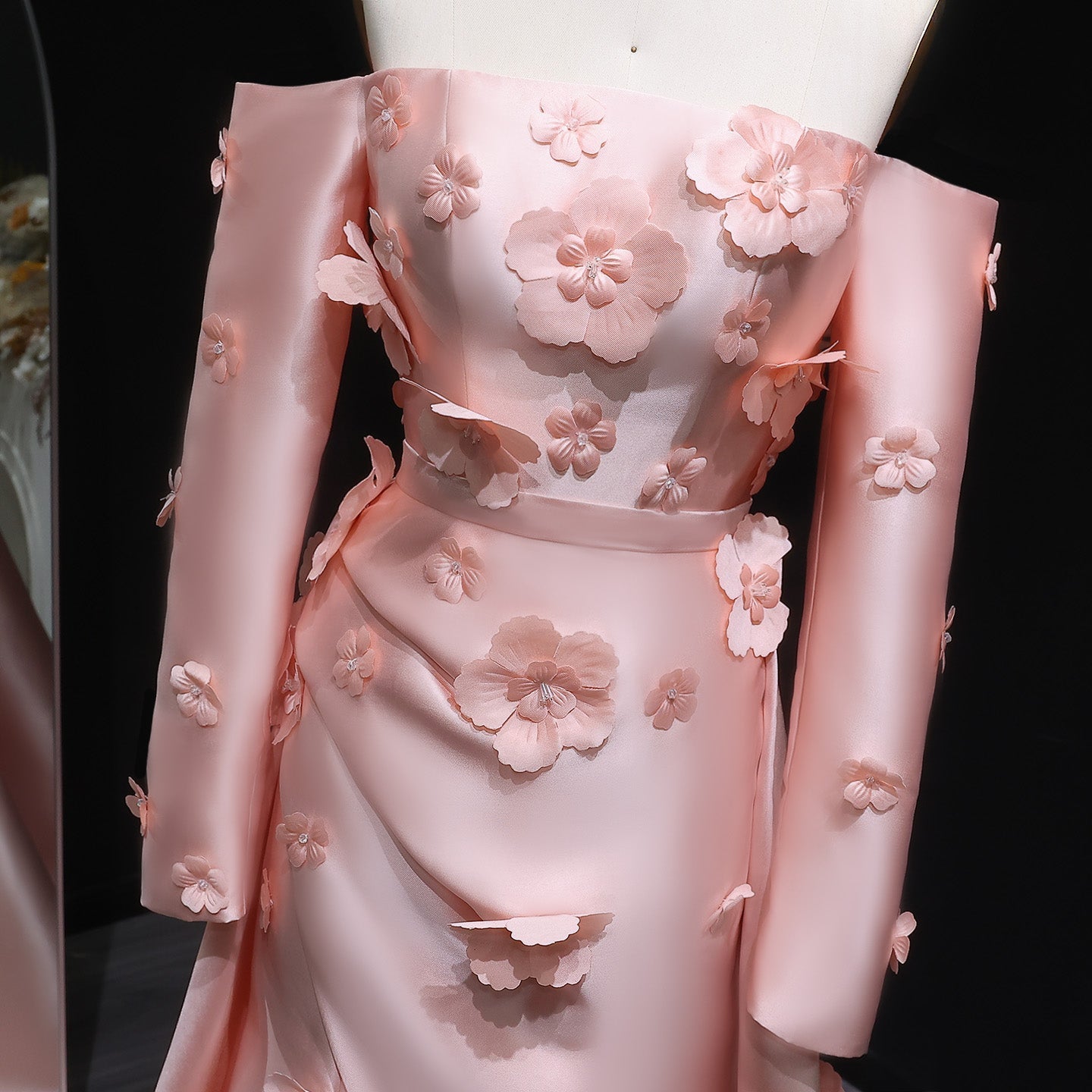 Simple Pink 3D Flower Evening Dress with Overskirt SS266