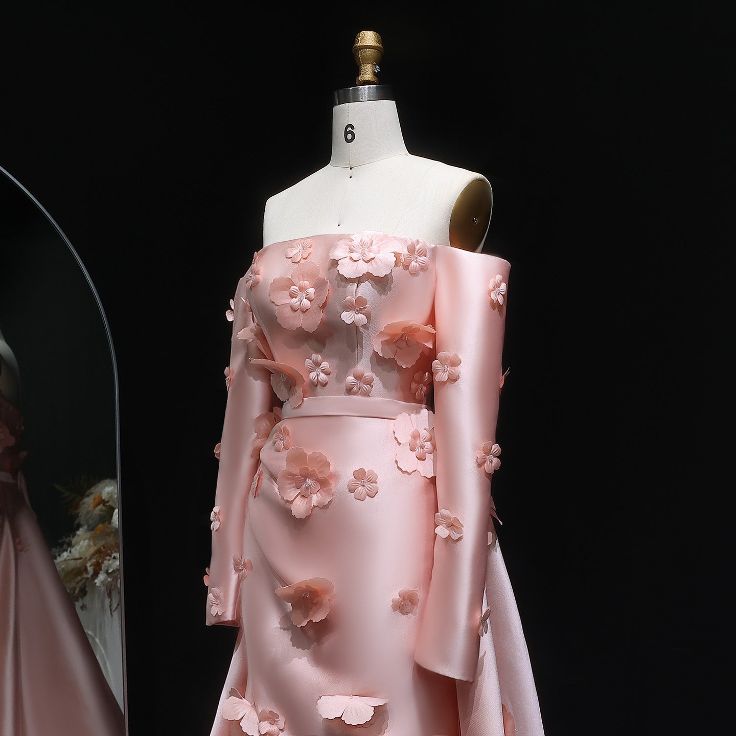 Simple Pink 3D Flower Evening Dress with Overskirt SS266