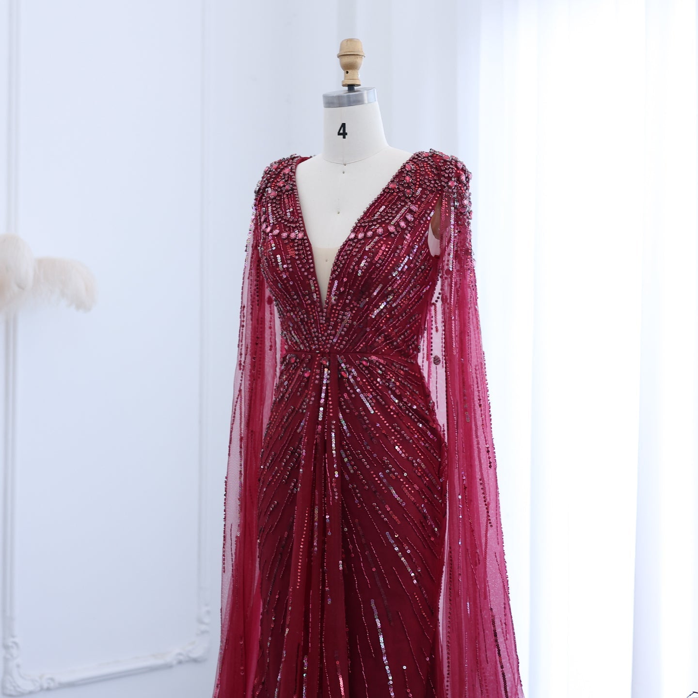 Luxury Dubai Green Evening Dresses with Cape Fuchsia Crystal Gold SS399