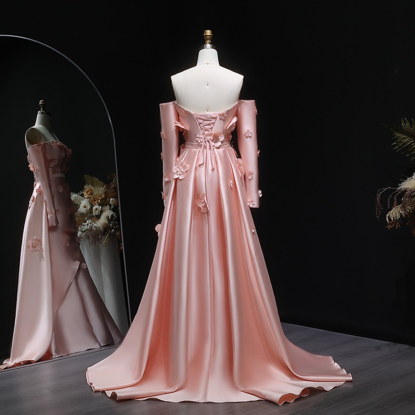 Simple Pink 3D Flower Evening Dress with Overskirt SS266