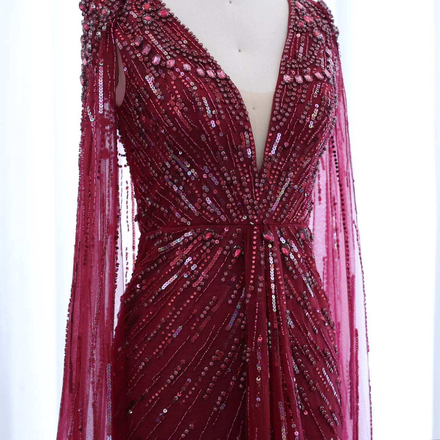 Luxury Dubai Green Evening Dresses with Cape Fuchsia Crystal Gold SS399