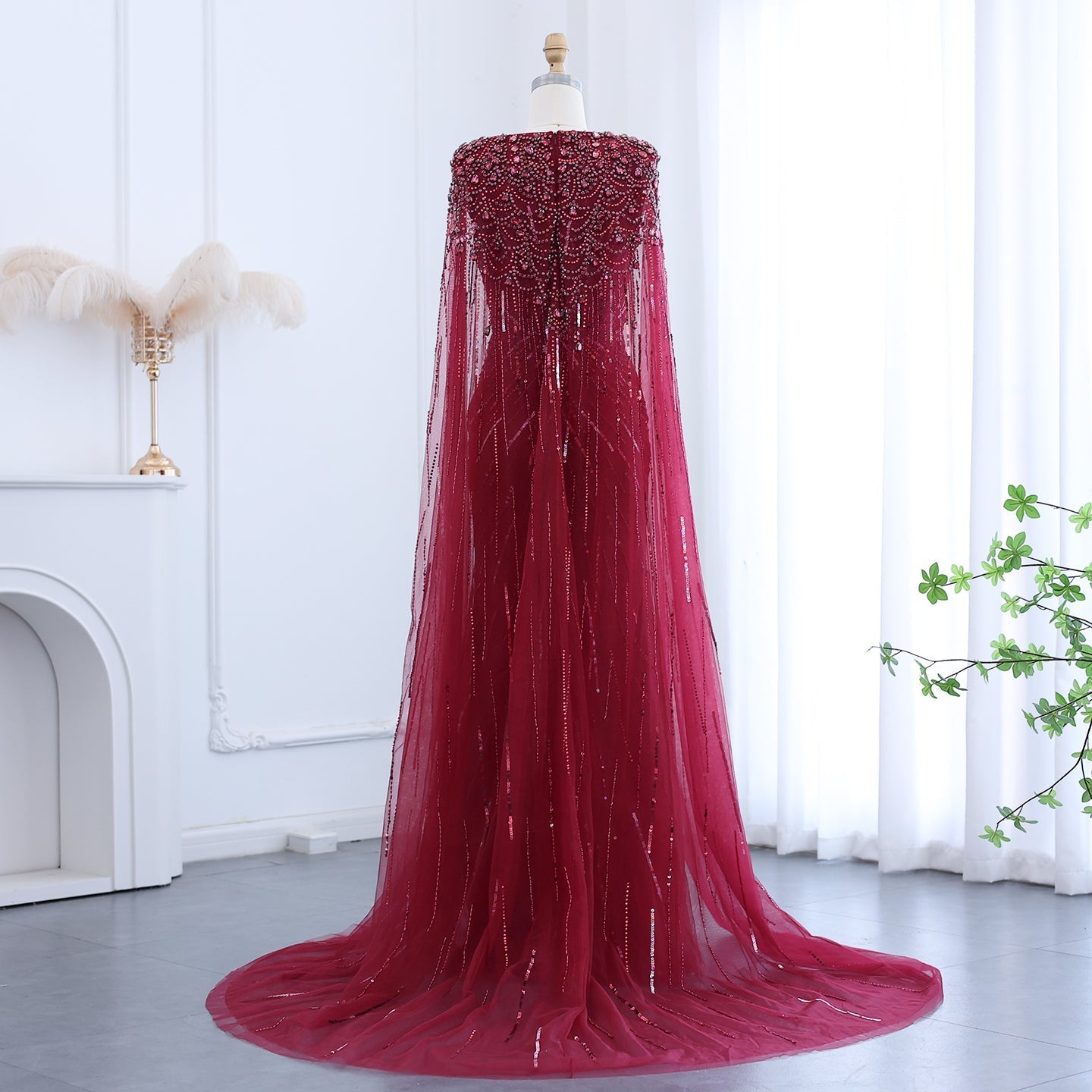 Luxury Dubai Green Evening Dresses with Cape Fuchsia Crystal Gold SS399