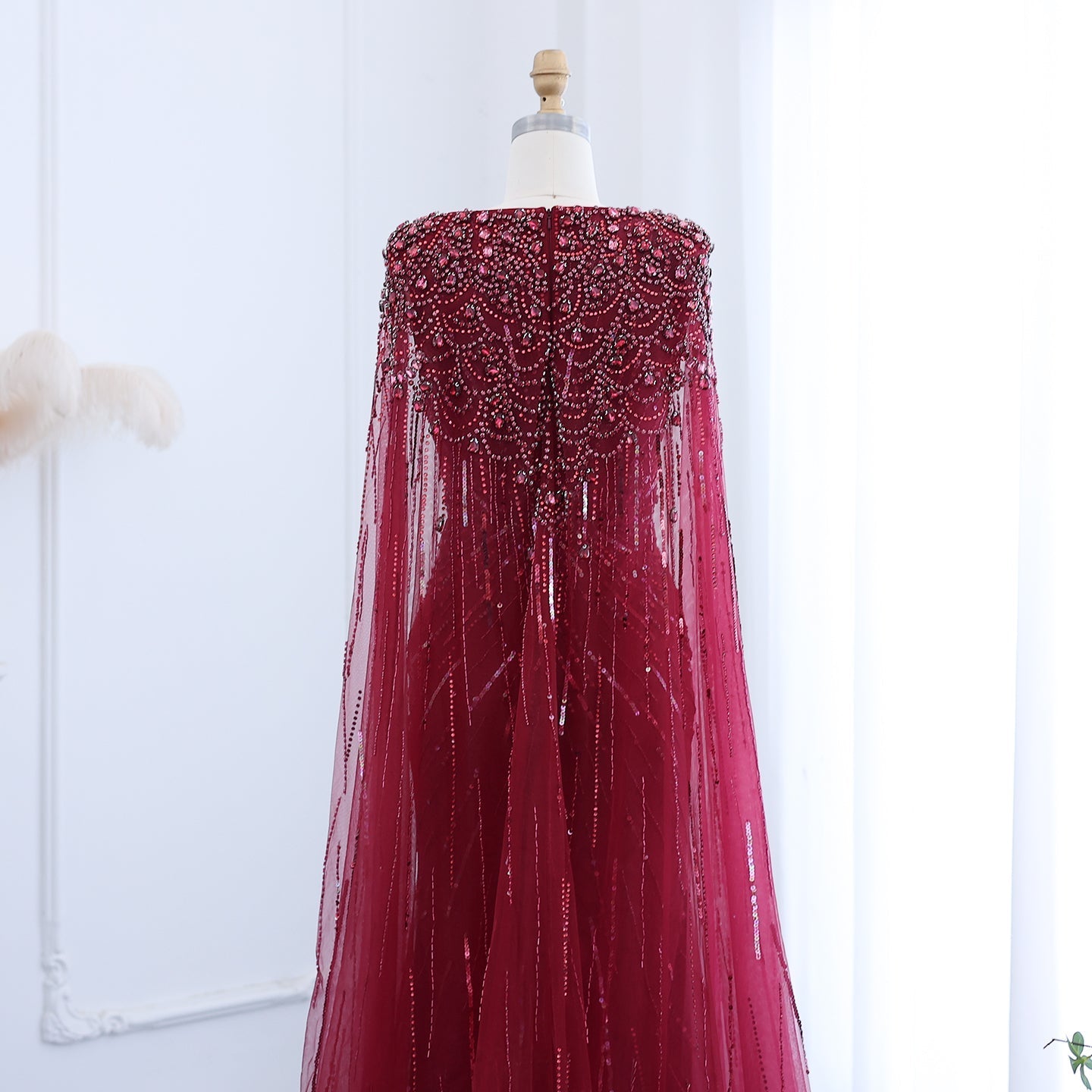 Luxury Dubai Green Evening Dresses with Cape Fuchsia Crystal Gold SS399