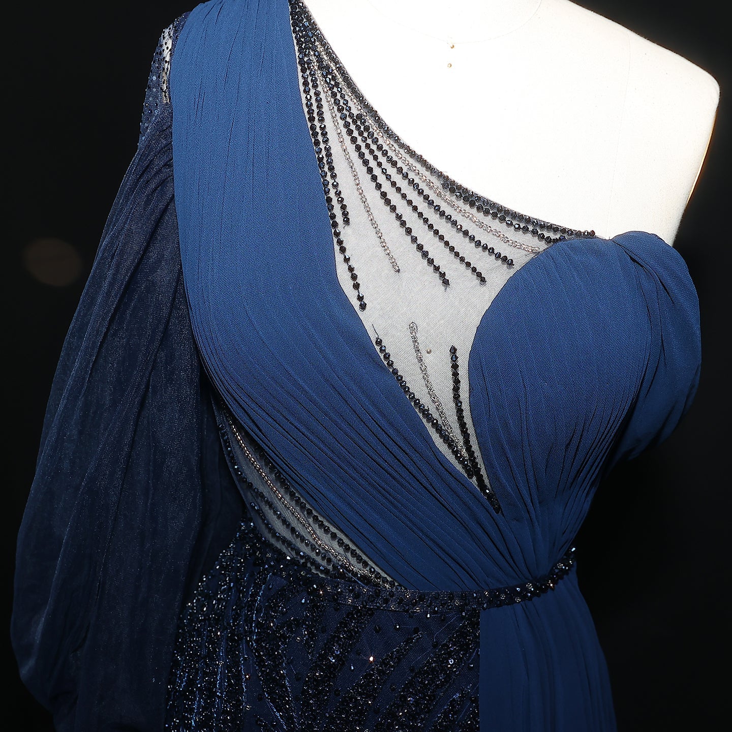 Elegant One Shoulder Turquoise Evening Dress with Overskirt SS007