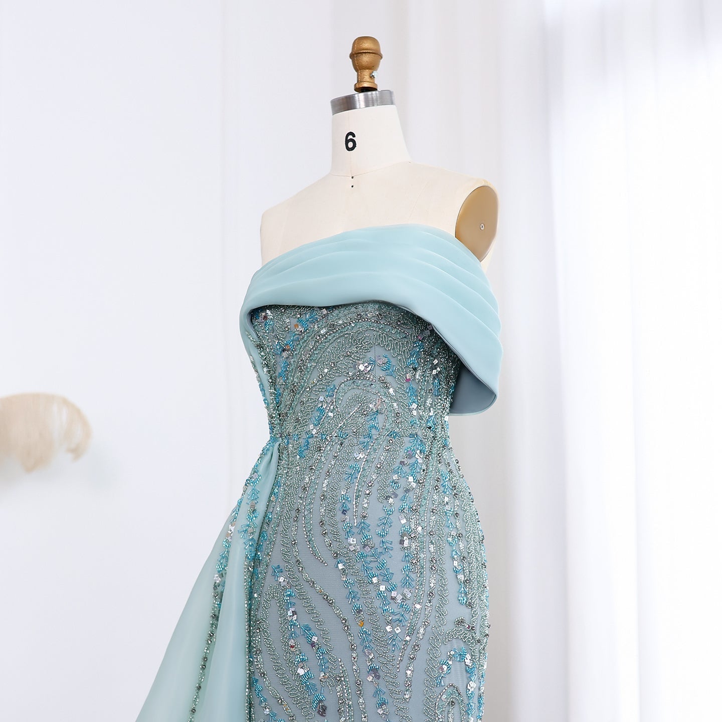 Luxury Turquoise One Shoulder Evening Dress with Overskirt SS572