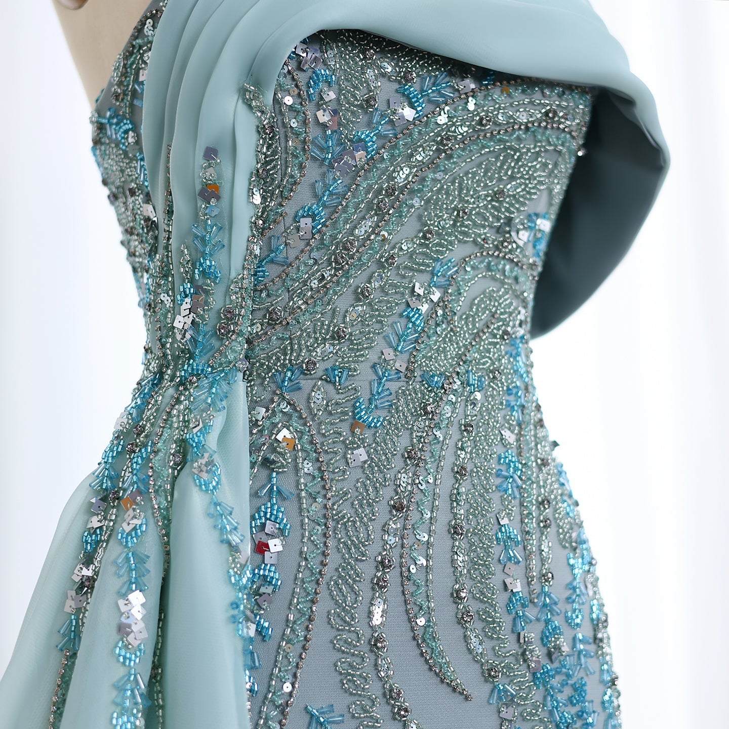 Luxury Turquoise One Shoulder Evening Dress with Overskirt SS572