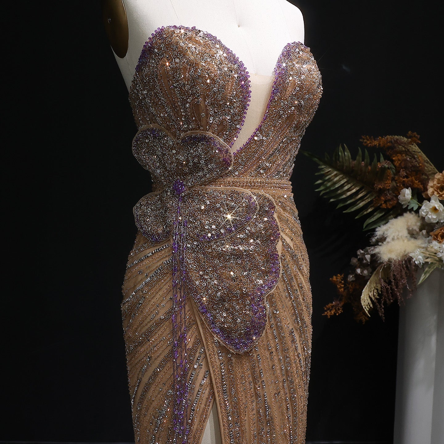 Luxury Beaded Sweetheart Pink Evening Dress SS267