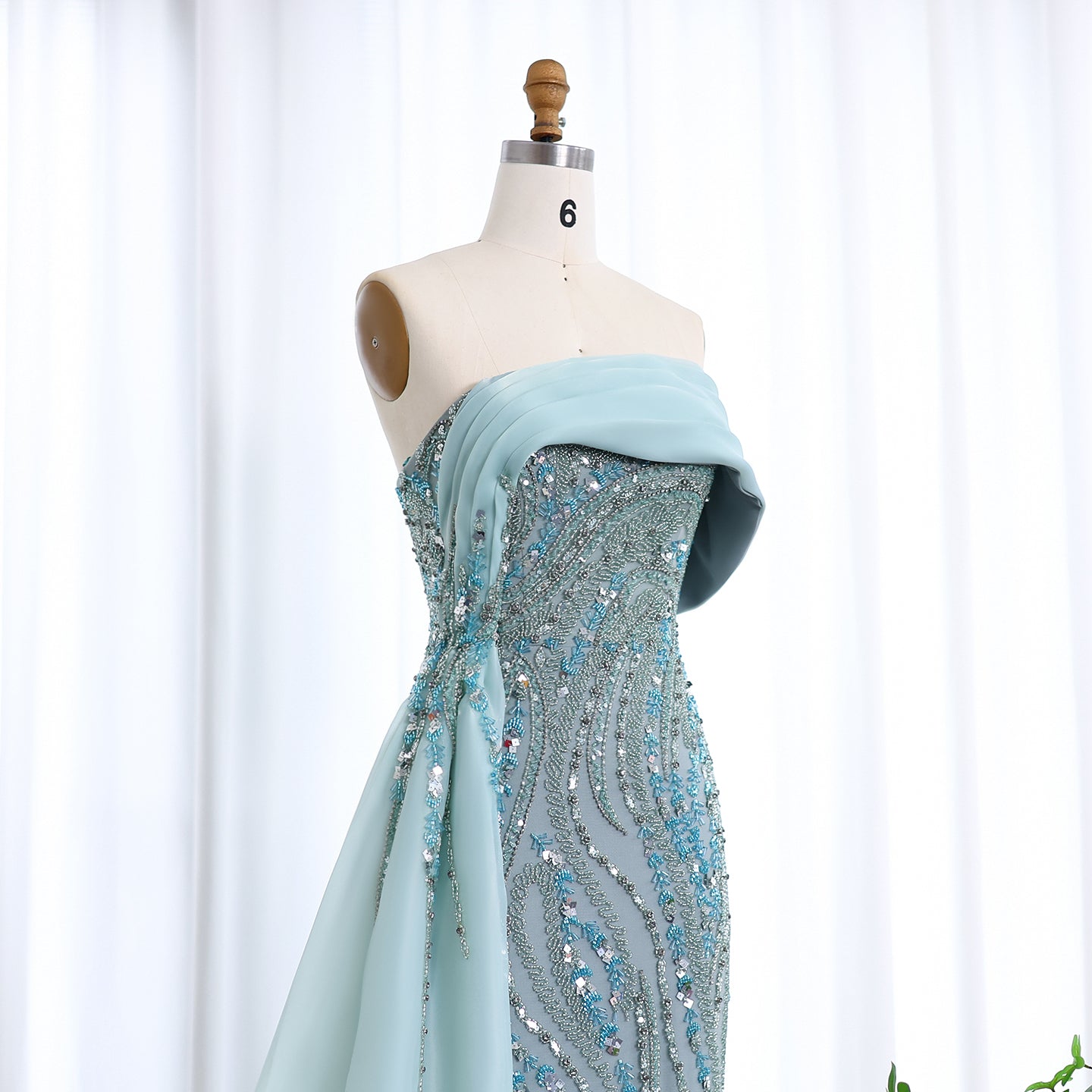 Luxury Turquoise One Shoulder Evening Dress with Overskirt SS572