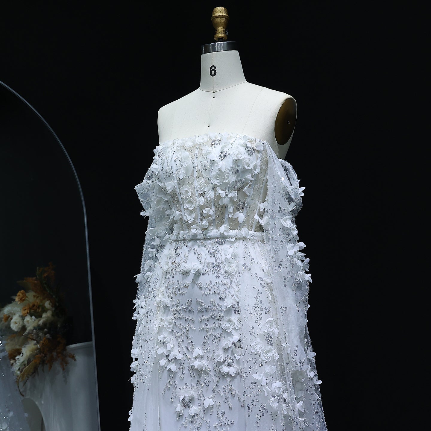 Elegant 3D Flowers Pink Evening Dress with Overskirt SS352