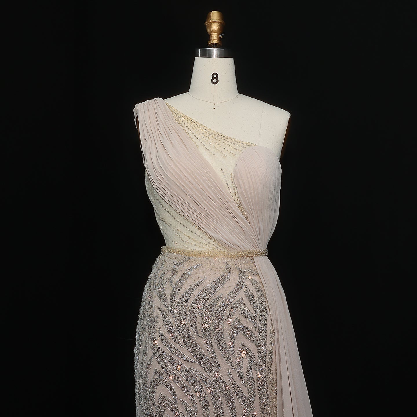 Elegant One Shoulder Turquoise Evening Dress with Overskirt SS007