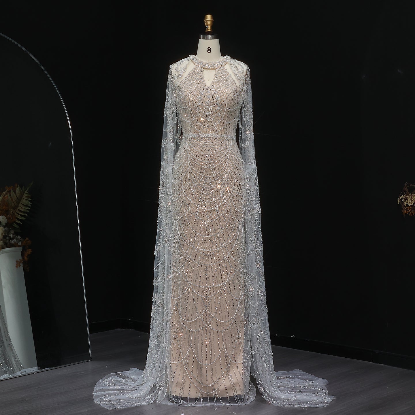 Stunning Burgundy Evening Dress with Cape SS669  Champagne / US 20