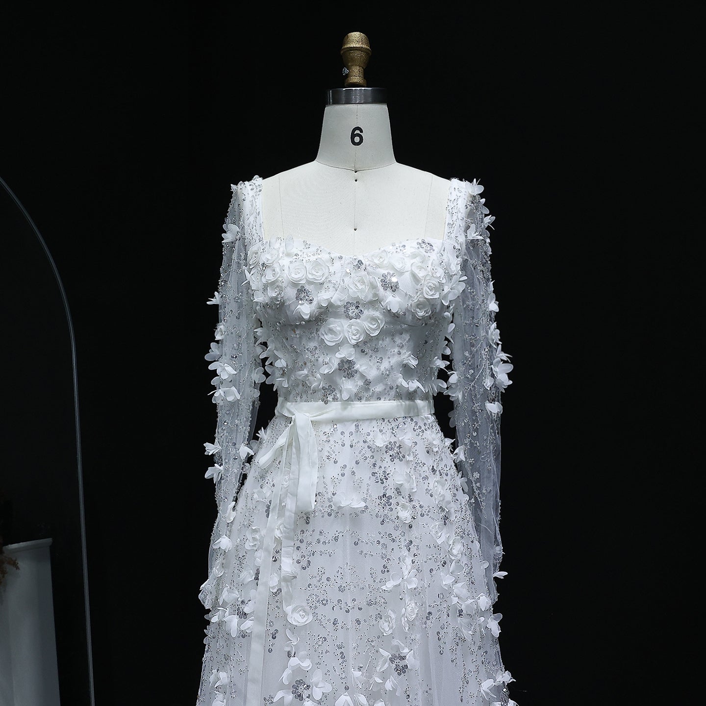 Luxury 3D Flower Gray Long Sleeves Evening Dress SS353