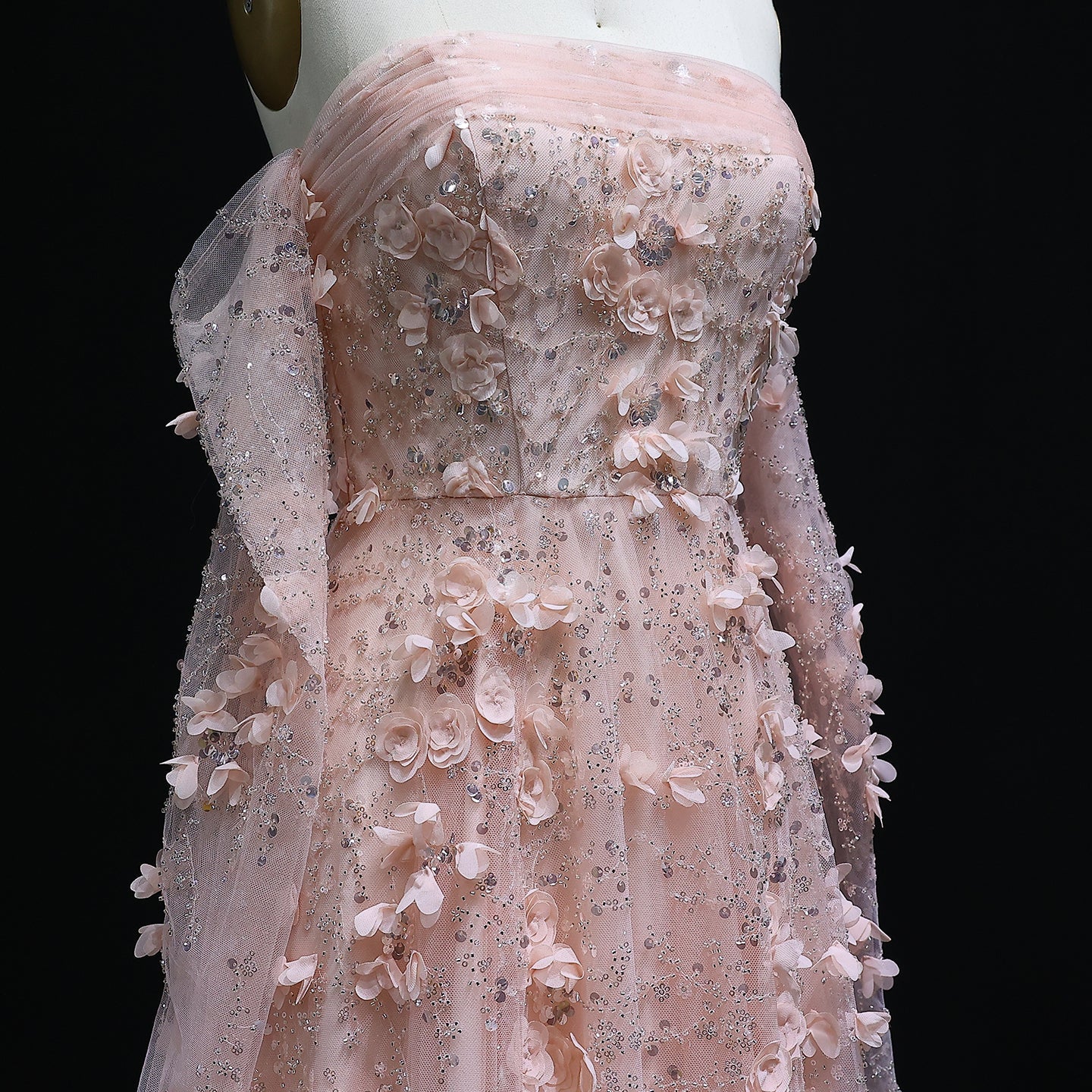 Elegant Pink 3D Flowers Evening Dress with Long Sleeves SS344