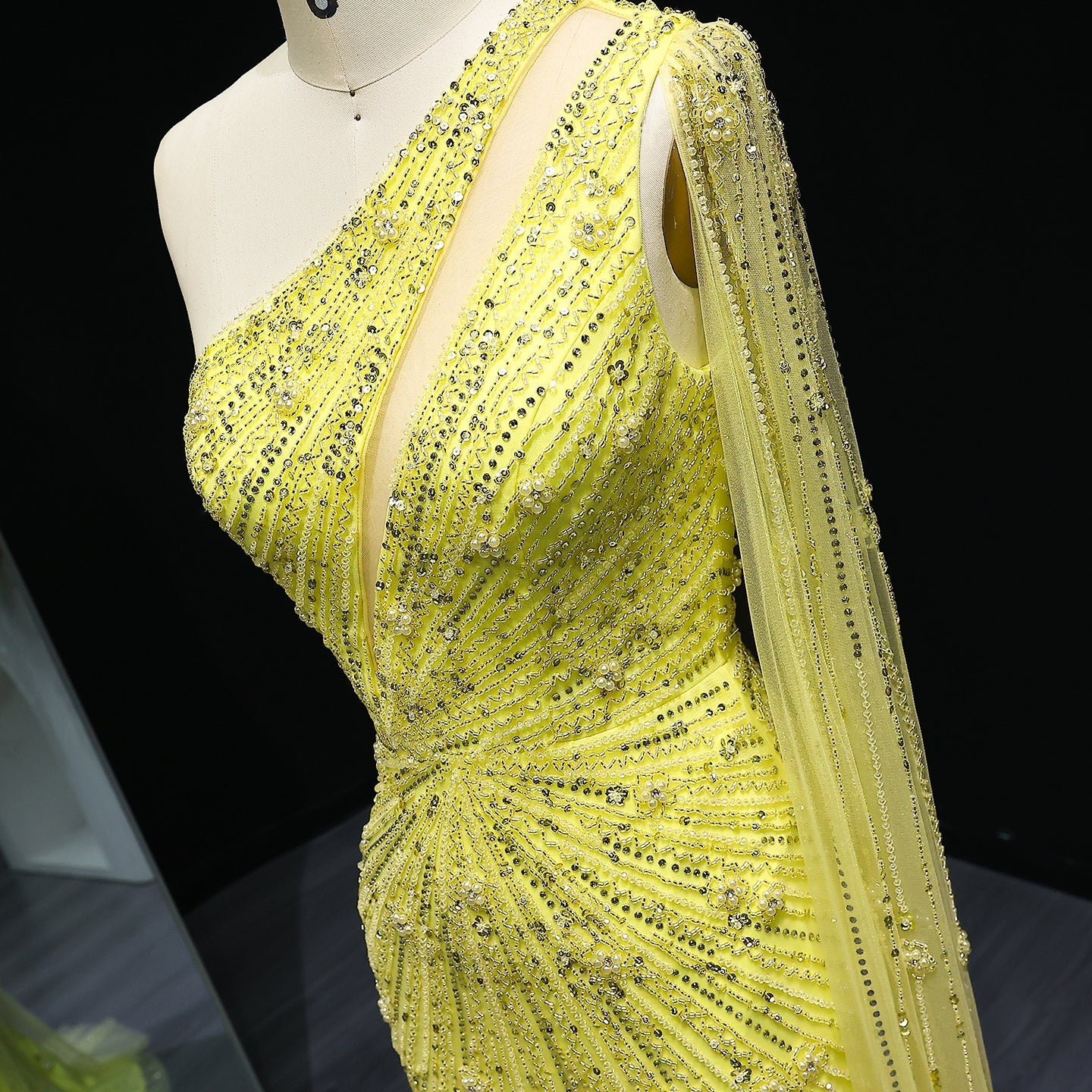 Elegant One Shoulder Beaded Black Evening Dress SS317