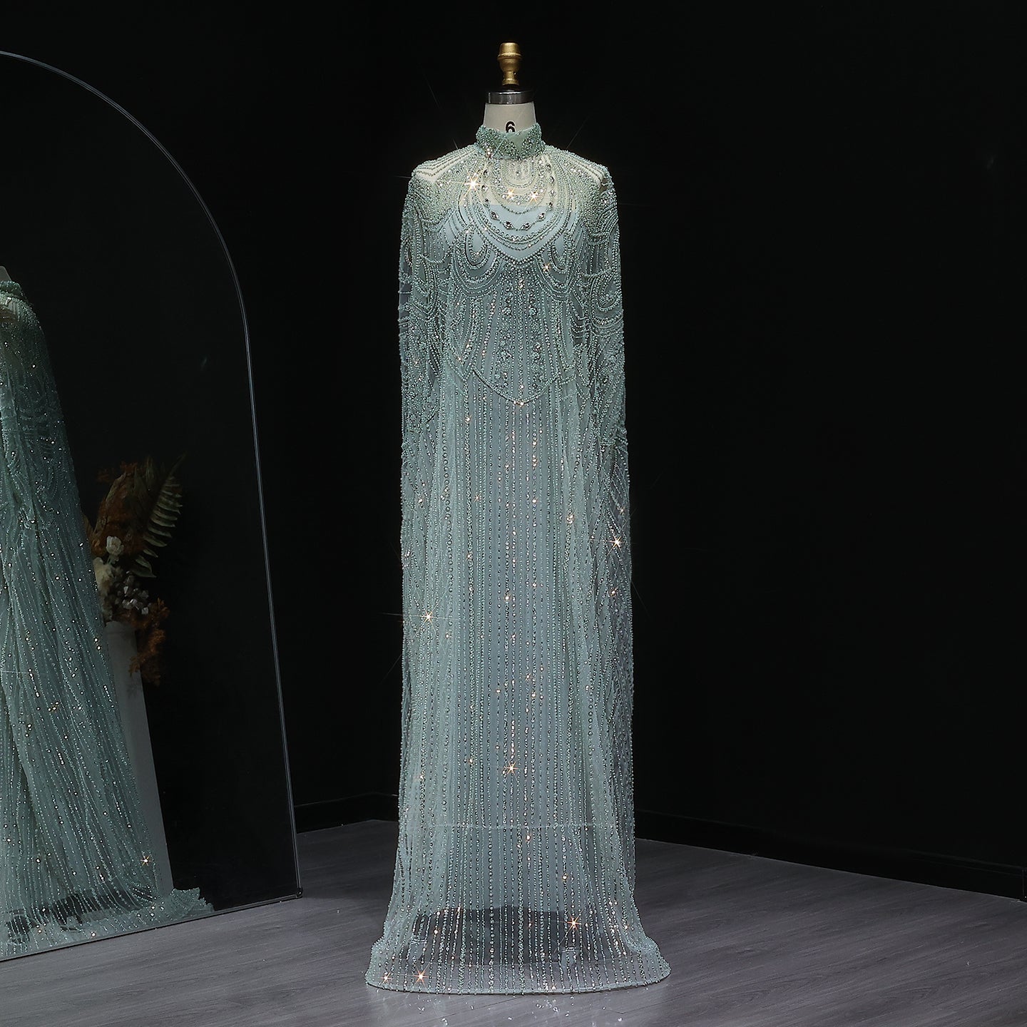 Luxury Nude Beaded High Neck 2 pieces Evening Dress SS780  Green / US 20