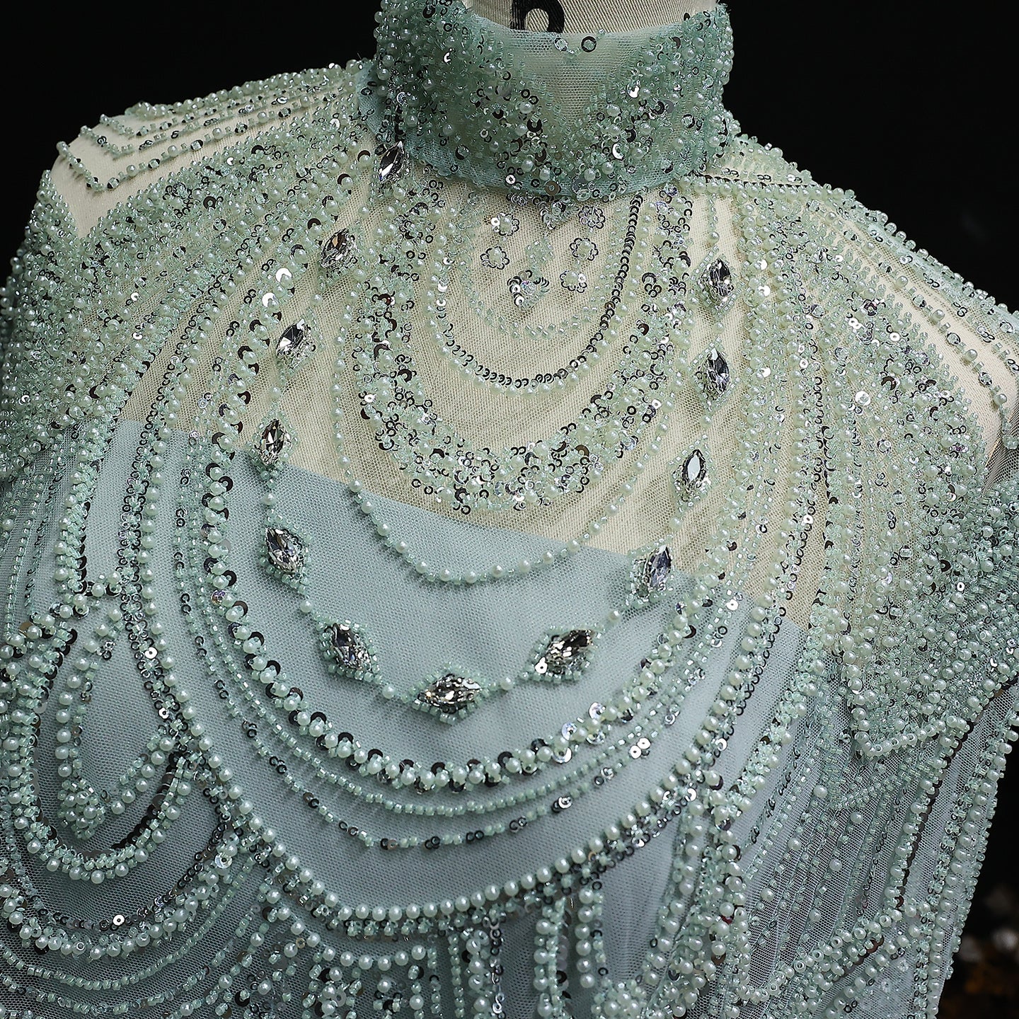 Luxury Nude Beaded High Neck 2 pieces Evening Dress SS780