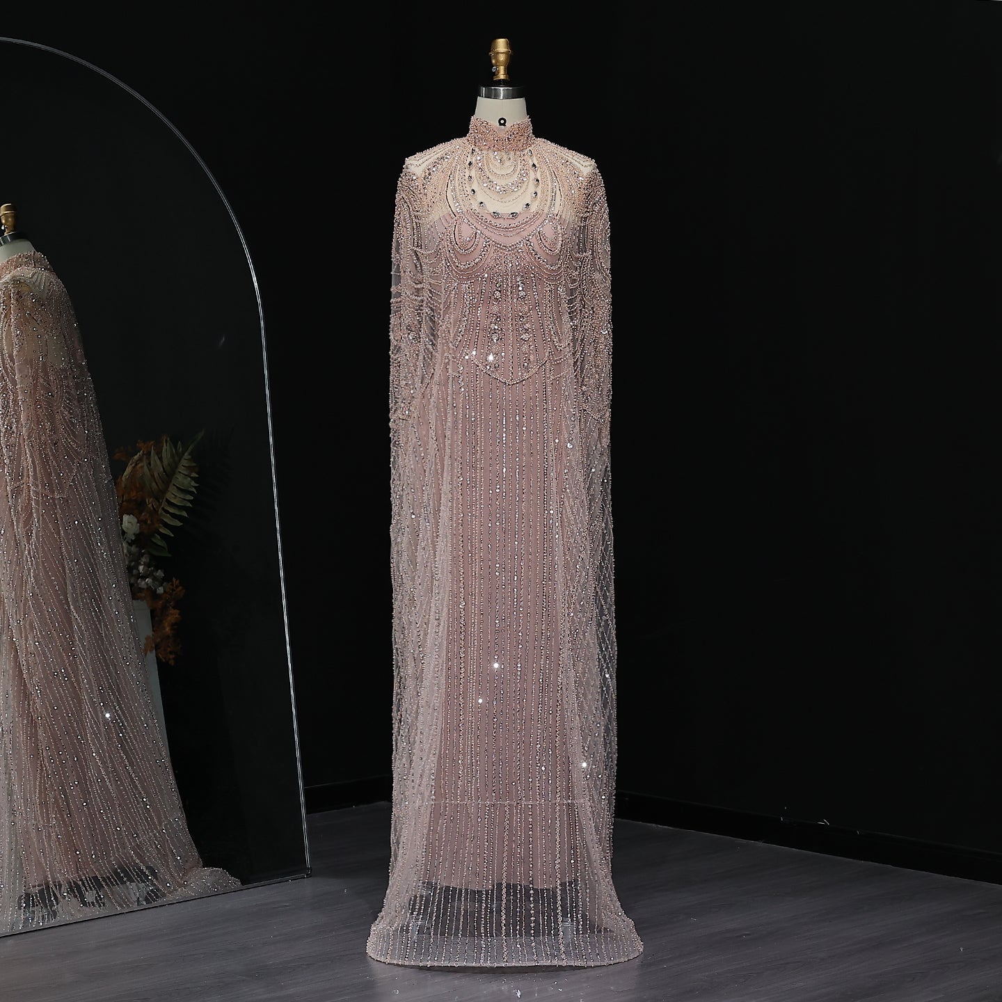 Luxury Nude Beaded High Neck 2 pieces Evening Dress SS780  Peach / US 20